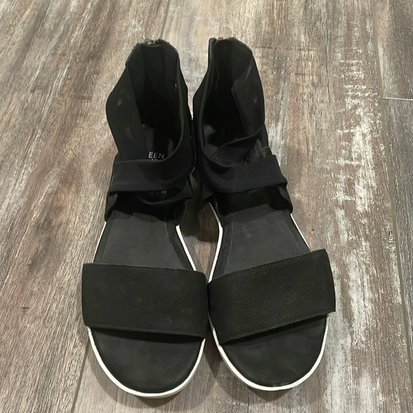 Eileen Fisher Kash Tumbled Nubuck Leather Black Mesh Zip Back Sandals Size 6.5 - Picture 5 of 13